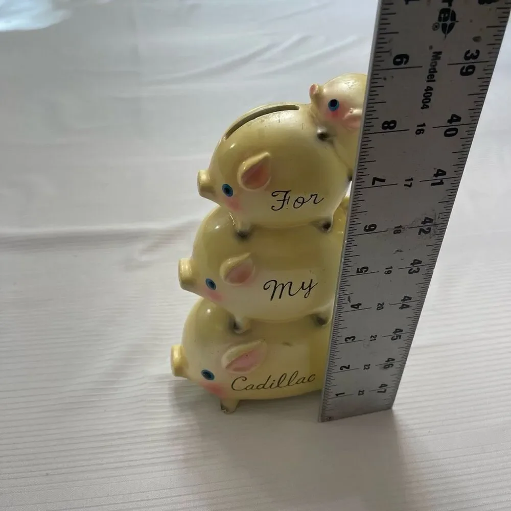 Ceramic Piggy Bank VTG Four Stacked Pigs Shimmering Yellow Piggy Bank